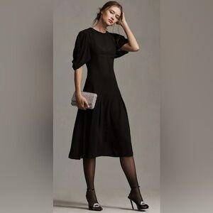 NWT By Anthropologie Modern Sheer Black Midi Dress